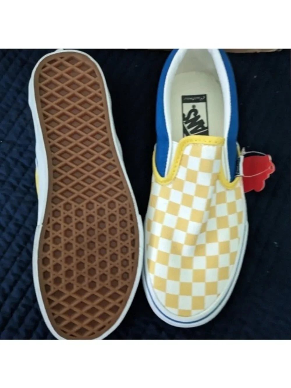 Vans Classic Slip On Women 6.5 Custom Yellow Blue and White 0826